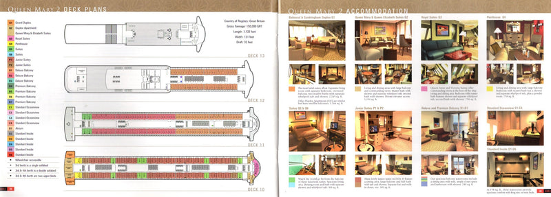 QUEEN MARY 2: 2004 - Deluxe pre-maiden voyage brochure w/ deck plans