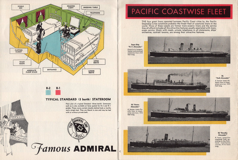 Various: pre-war - Colorful & deluxe 1935 Admiral Line fleet brochure w/ plans