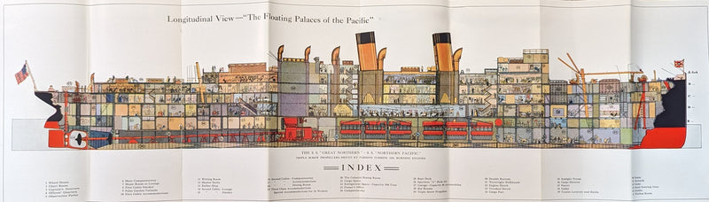 GREAT NORTHERN: 1915 - Brochure w/ amazing 32" color ship cutaway
