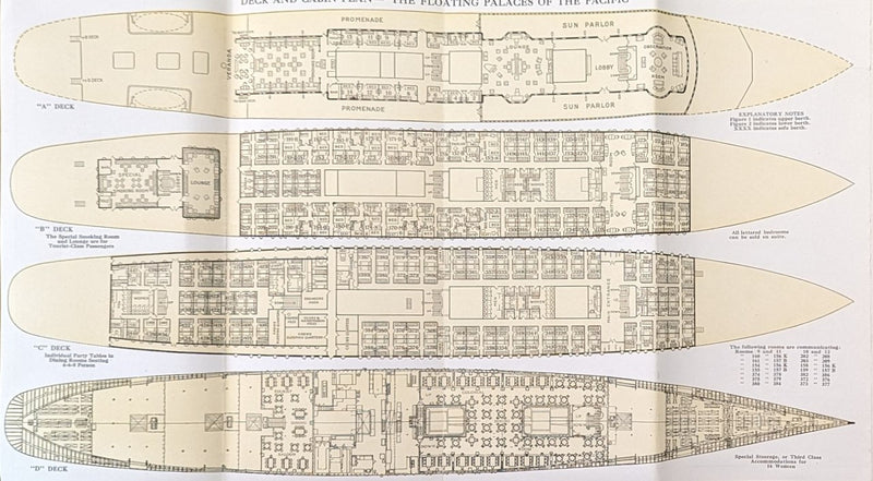 GREAT NORTHERN: 1915 - Brochure w/ amazing 32" color ship cutaway