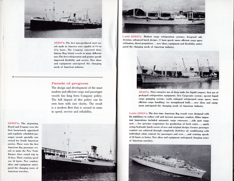 Various Ships - 1963 Moore McCormack 50th history book w/ photos