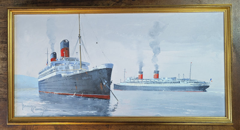 ILE DE FRANCE & LIBERTE - Original Crossley painting