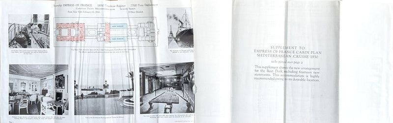 EMPRESS OF FRANCE: 1914 - Photo-filled cruise deck plan brochure from 1930