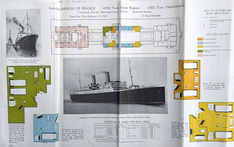 EMPRESS OF FRANCE: 1914 - Photo-filled cruise deck plan brochure from 1930