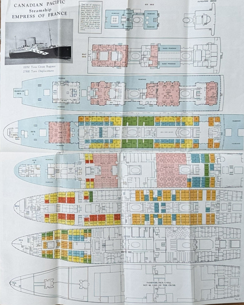 EMPRESS OF FRANCE: 1914 - Photo-filled cruise deck plan brochure from 1930