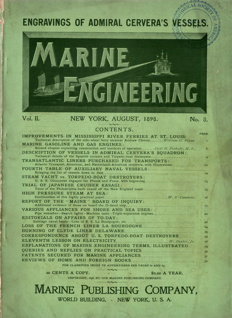 Various: pre-war - 1898 "Marine Engineering" w/ chilling CGT sinking story