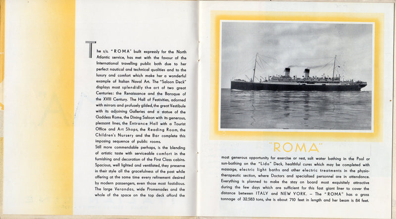 ROMA: 1926 - Deluxe First Class brochure w/ deco cover from 1930s - English