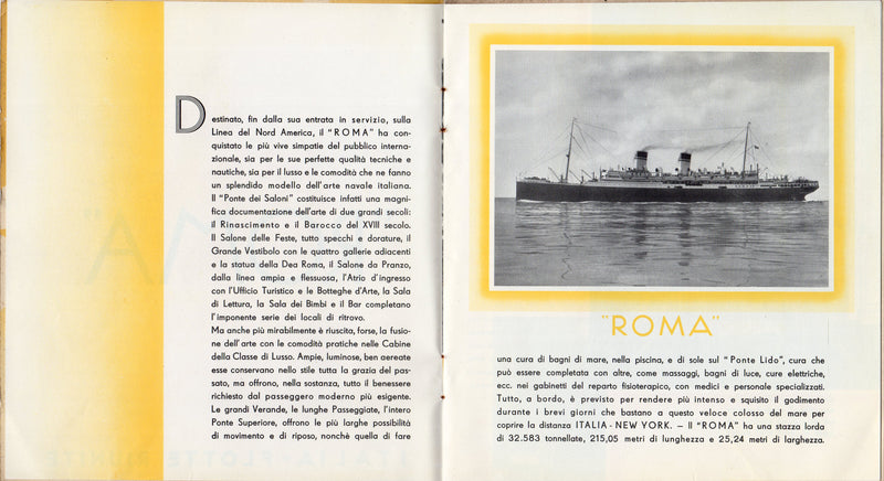 ROMA: 1926 - Deluxe First Class brochure w/ deco cover from 1930s - Italian