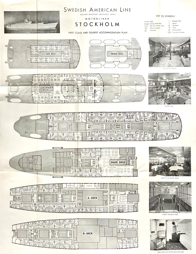 STOCKHOLM: 1948 - First & Tourist class deck plan from 1954 – Nautiques