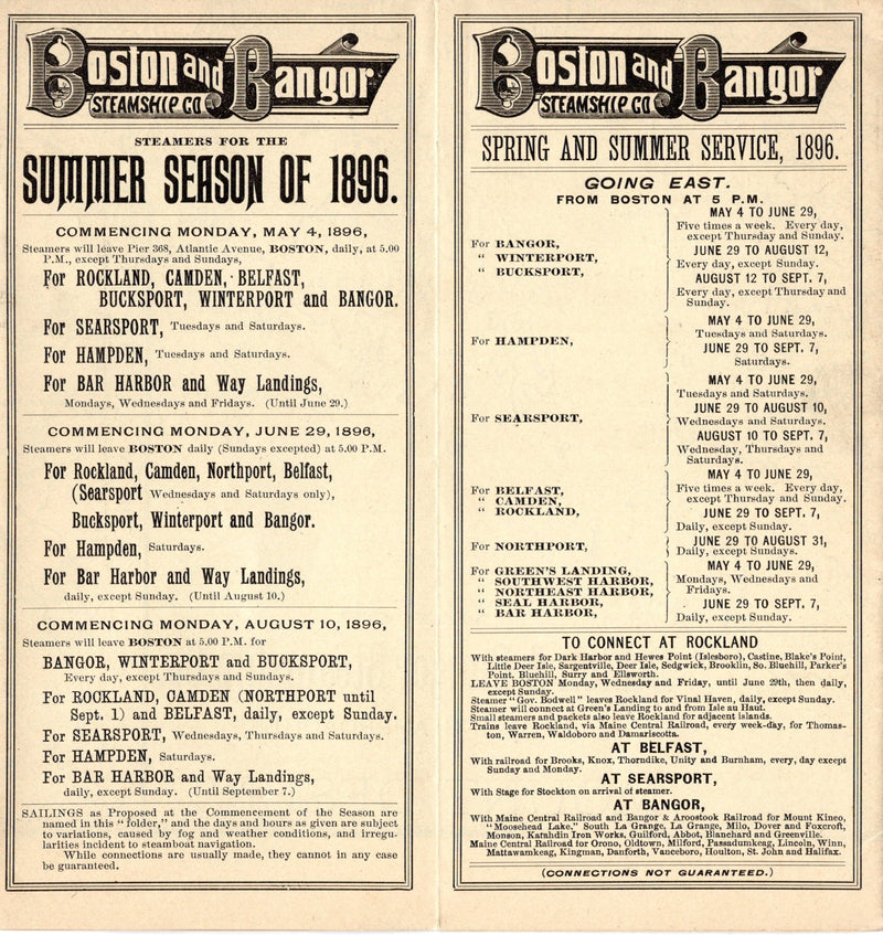 PENOBSOCT & CITY OF BANGOR - 1896 Boston & Bangor S.S. Co. brochure