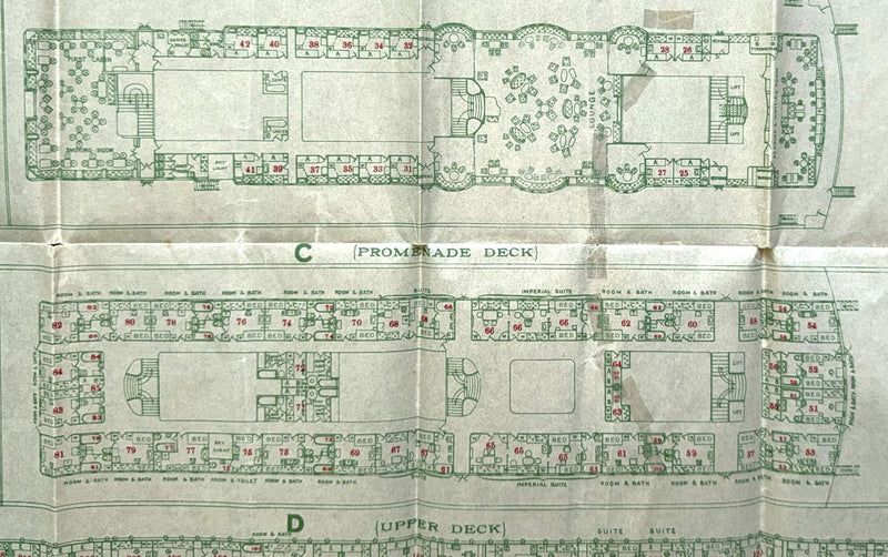 GEORGE WASHINGTON: 1909 - Large 1913 deck plan w/ 1st & 2nd classes