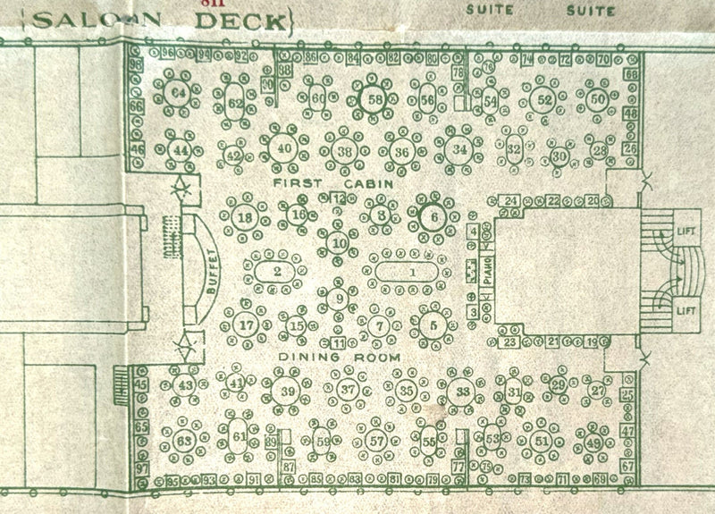 GEORGE WASHINGTON: 1909 - Large 1913 deck plan w/ 1st & 2nd classes