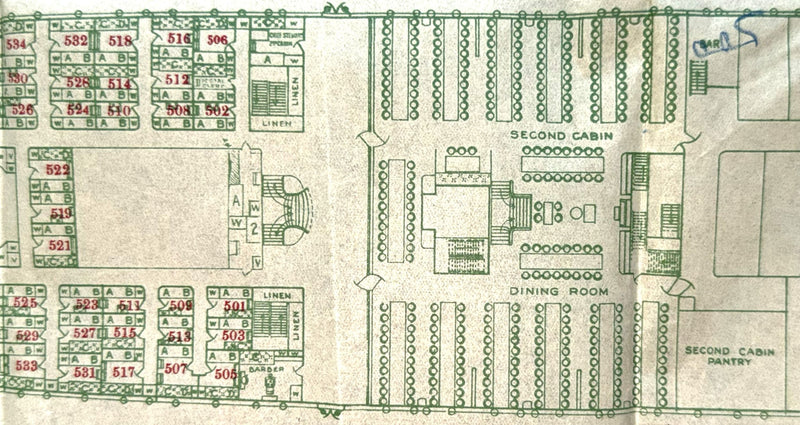 GEORGE WASHINGTON: 1909 - Large 1913 deck plan w/ 1st & 2nd classes