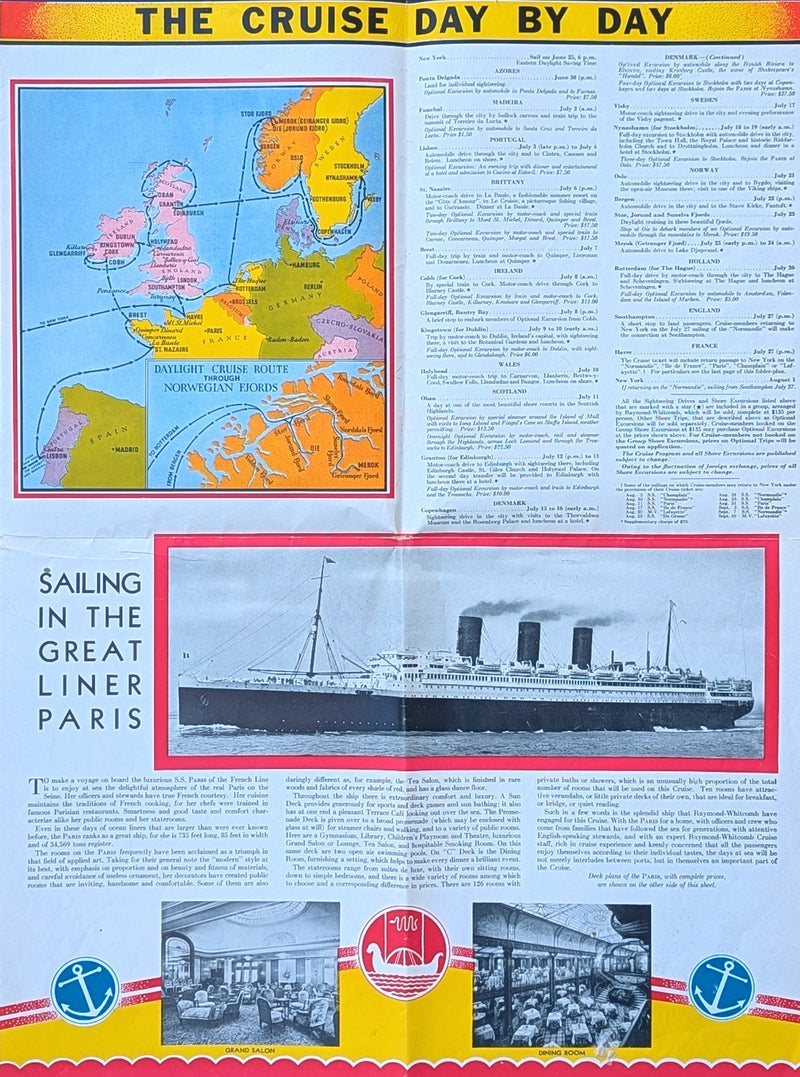 PARIS: 1921 - Large cruise brochure w/ deck plans & interiors