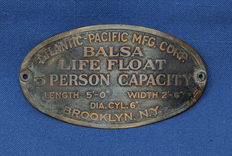 Various: pre-war - Brass tag for "balsa life float"