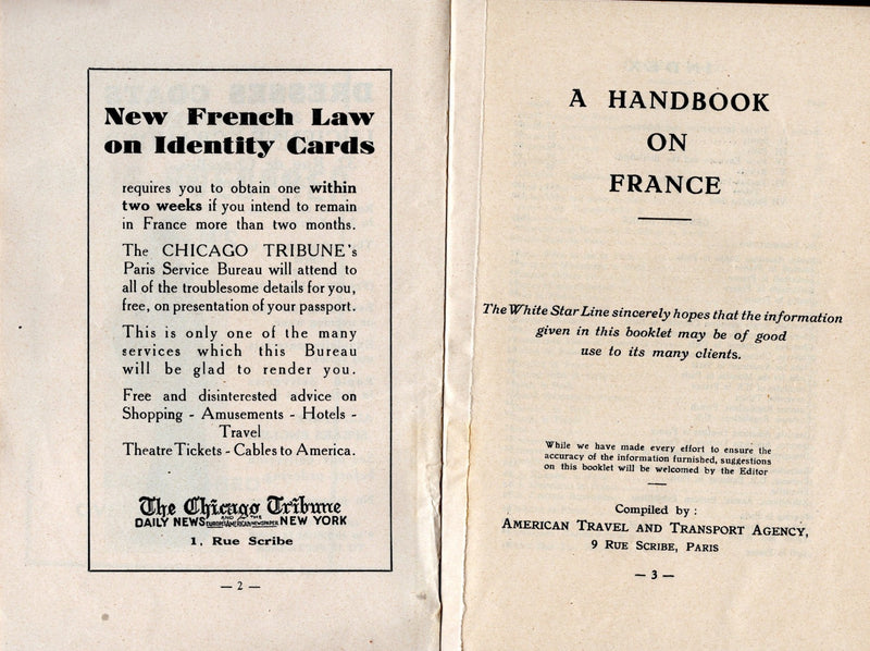 Various: pre-war - Circa 1930 White Star Line Travellers Handbook on France