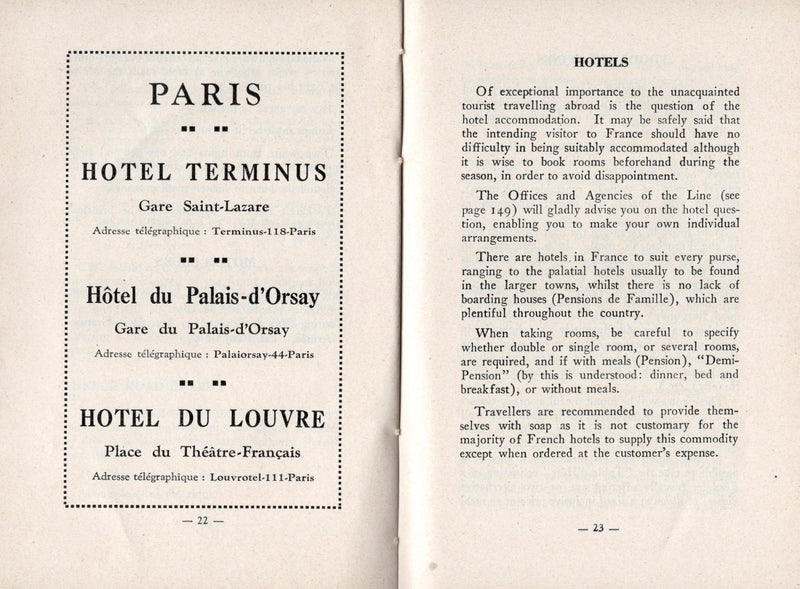Various: pre-war - Circa 1930 White Star Line Travellers Handbook on France