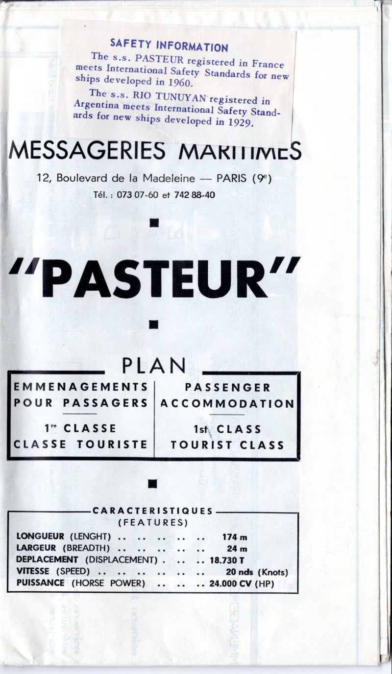 PASTEUR: 1966 - Deck plan w/ large interior photos