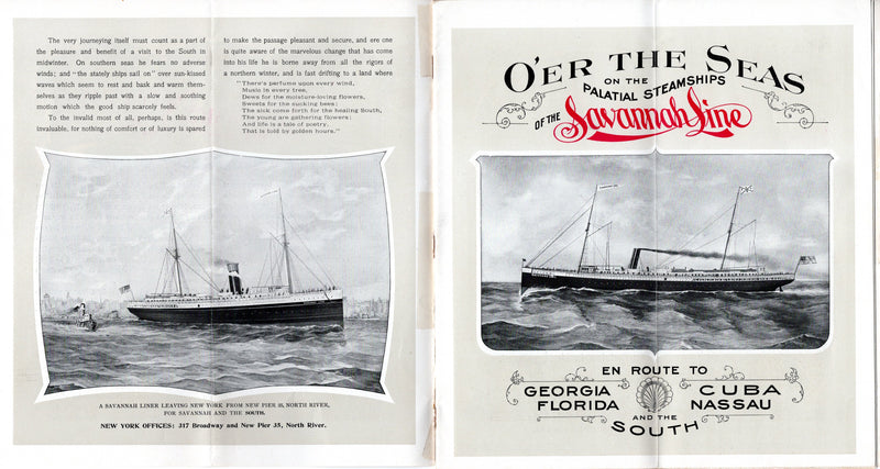 Various: pre-war - Circa 1900 Savannah Line fleet brochure w/ pics & plans