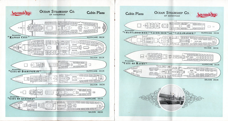Various: pre-war - Circa 1900 Savannah Line fleet brochure w/ pics & plans