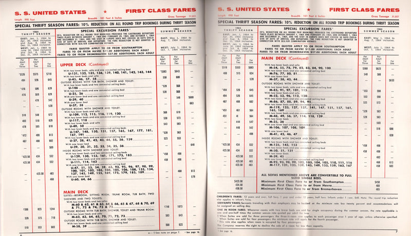 AMERICA & UNITED STATES - Extensive 1964 passenger fares brochure