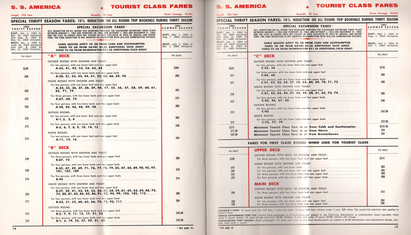 AMERICA & UNITED STATES - Extensive 1964 passenger fares brochure
