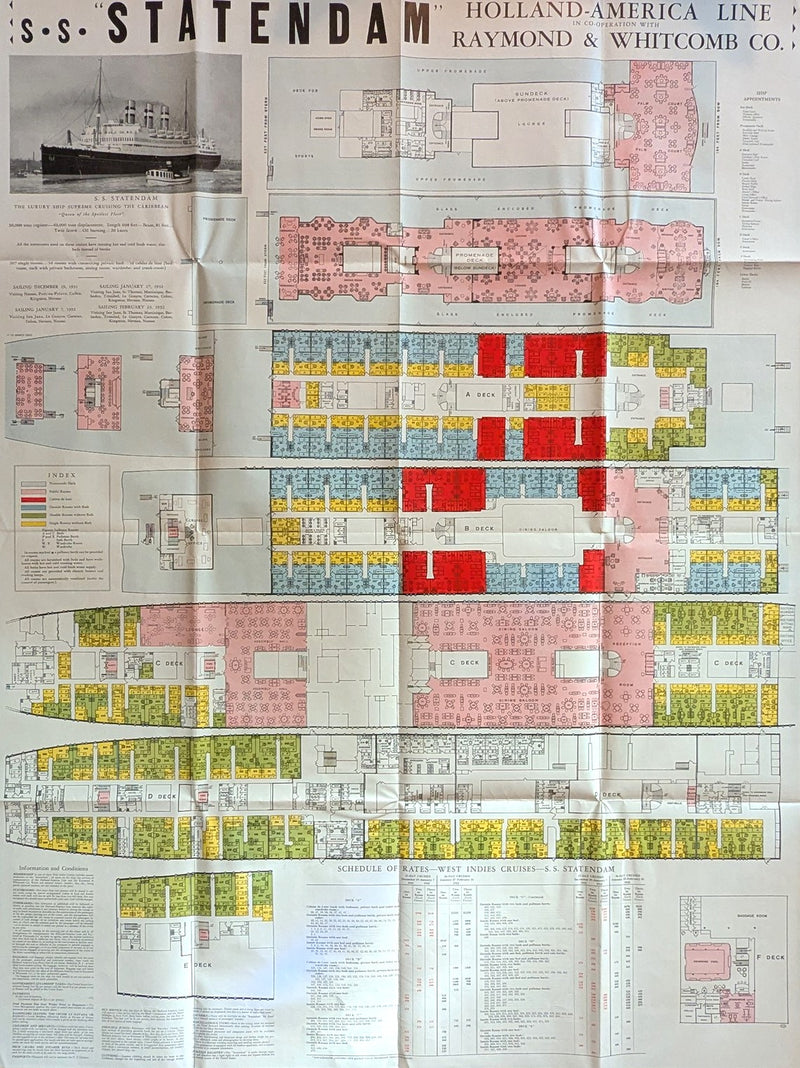 STATENDAM: 1929 - Huge 1931-32 cruise brochure w/ interiors & plans