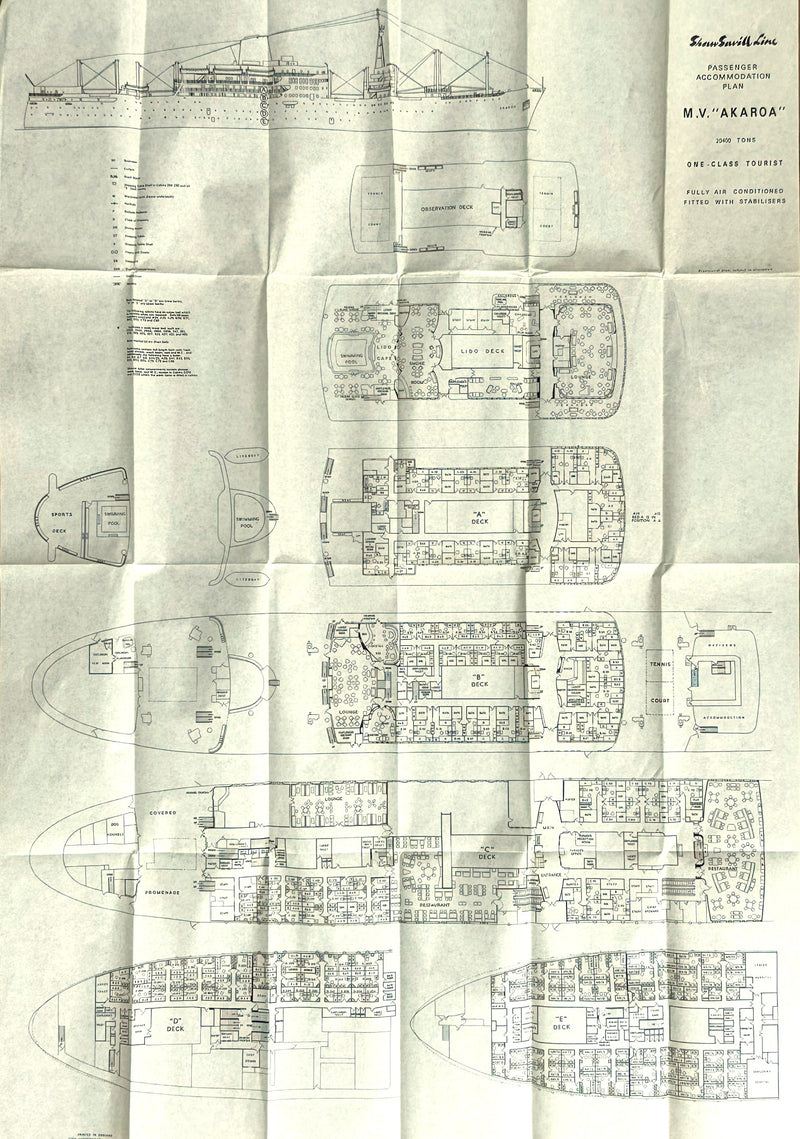 AKAROA: 1930 - Full ship deck plan from 1968