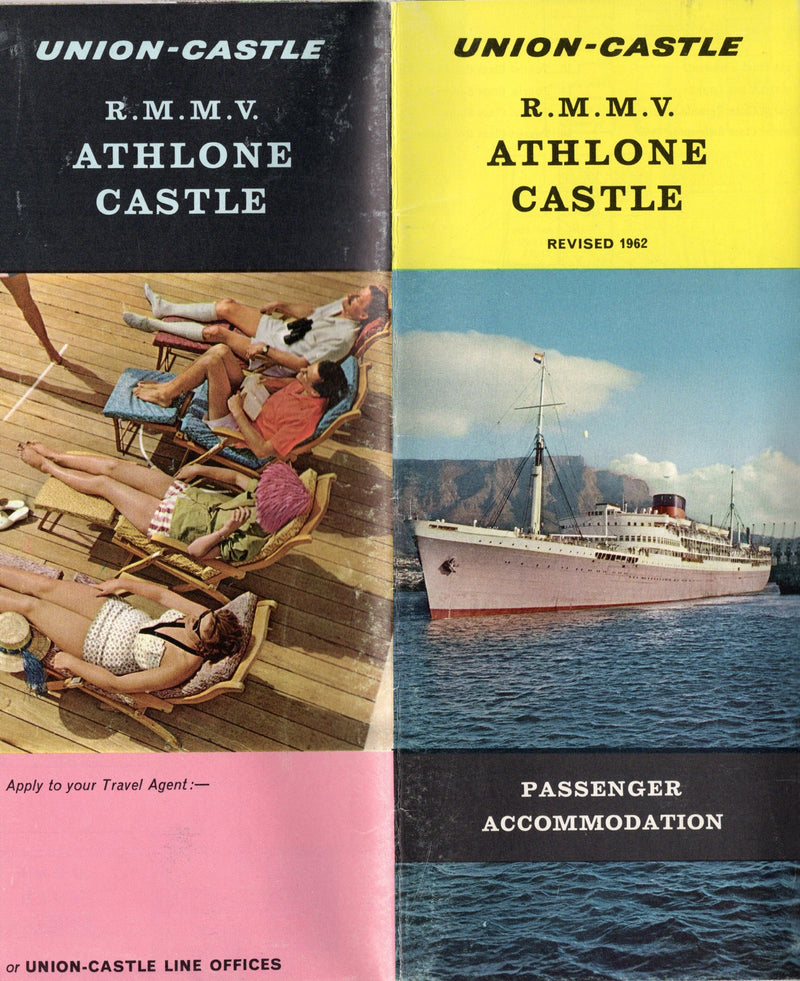 ATHLONE CASTLE: 1936 - First & Tourist color deck plan w/ interiors