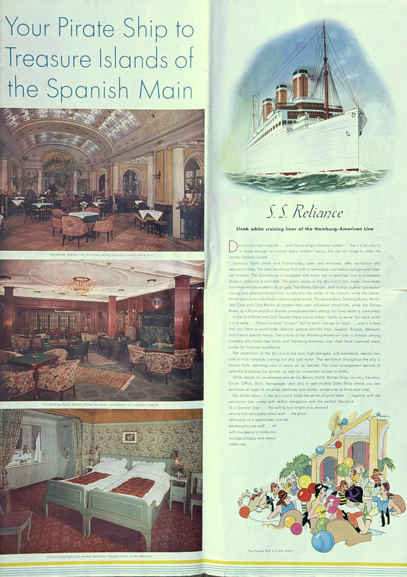 RELIANCE: 1920 - Big 1930 cruise brochure w/ plans & COLOR interiors