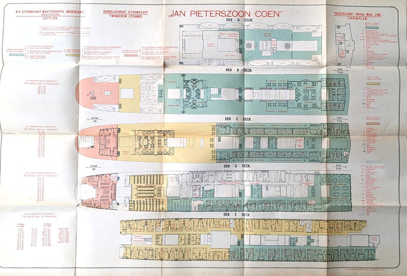 JAN PIETERSZOON COEN: 1915 - Color-coded deck plan from 1929