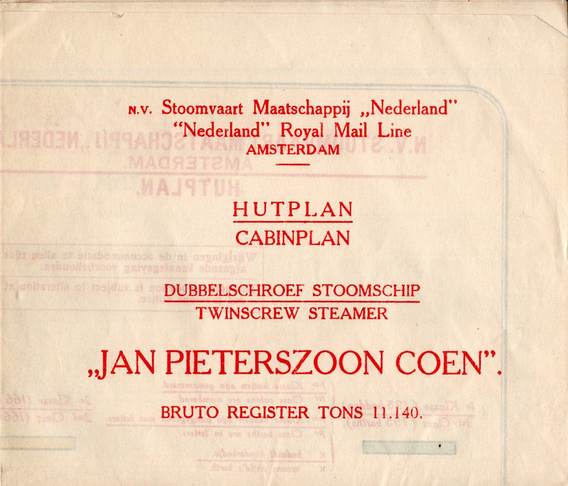 JAN PIETERSZOON COEN: 1915 - Color-coded deck plan from 1929