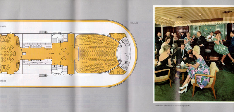 NIEUW AMSTERDAM: 1938 - Color 1965 cruise brochure w/ interiors