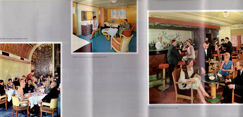 NIEUW AMSTERDAM: 1938 - Color 1965 cruise brochure w/ interiors