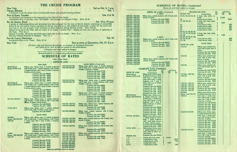 NORMANDIE: 1935 - Rates for 1938 "Cruise to Rio"