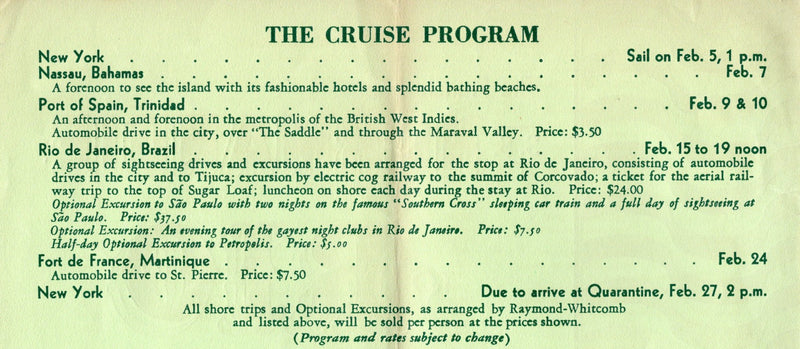 NORMANDIE: 1935 - Rates for 1938 "Cruise to Rio"