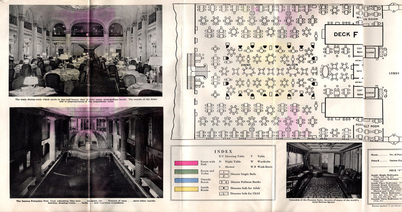LEVIATHAN: 1914 - First Class deck plan & fares brochure w/ photos & cutaway