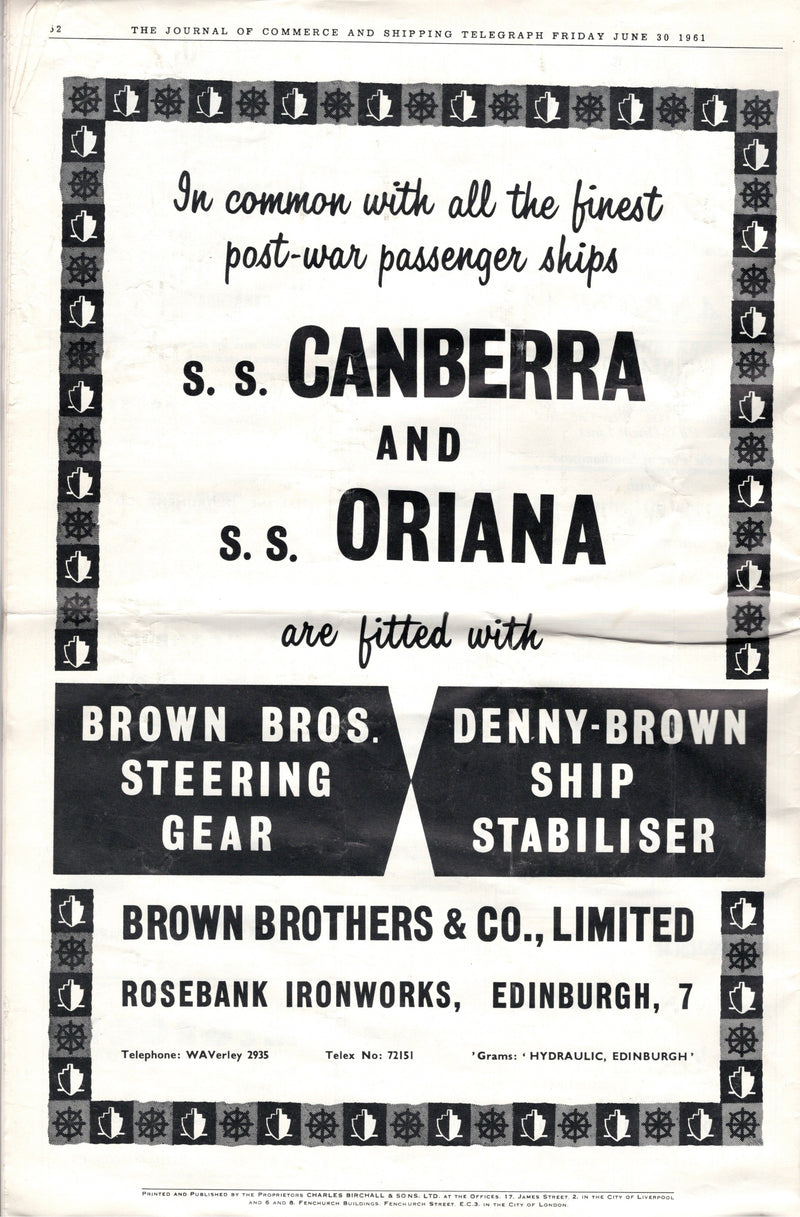 ORIANA & CANBERRA - Special 1961 "Journal of Commerce" issue