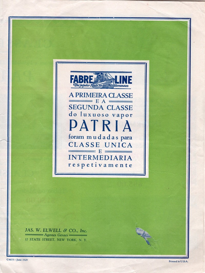 PATRIA: 1914 - Portuguese flier w/ interior views from 1929