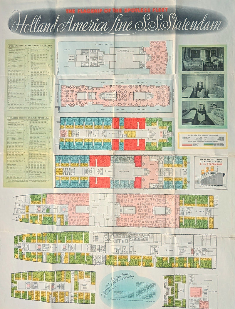 STATENDAM: 1929 - Huge 1935 cruise brochure w/ plans & interiors