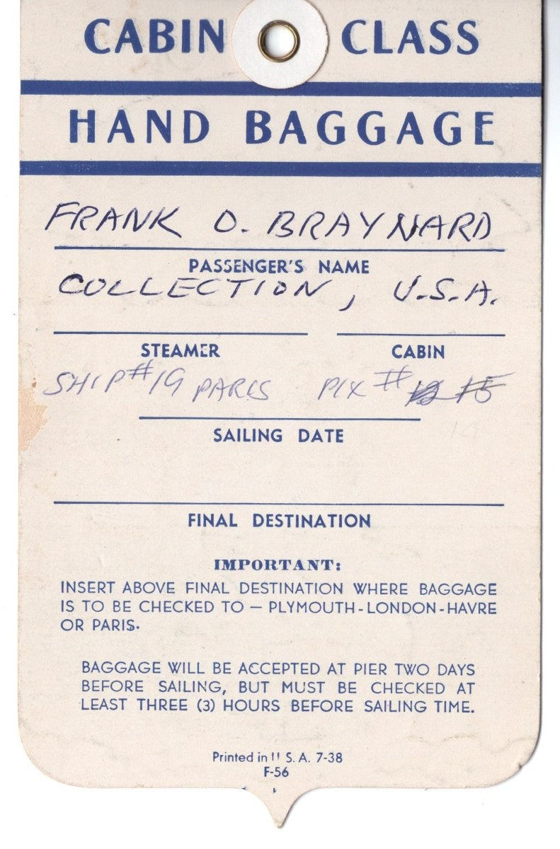 PARIS: 1921 - Original baggage sticker & tag