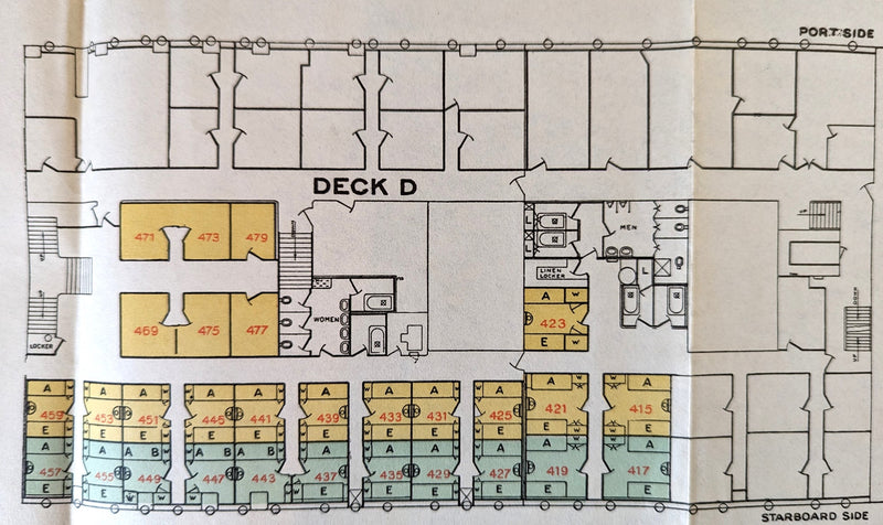 AMERICA: 1905 - Cabin (First) Class deck plan from 1930