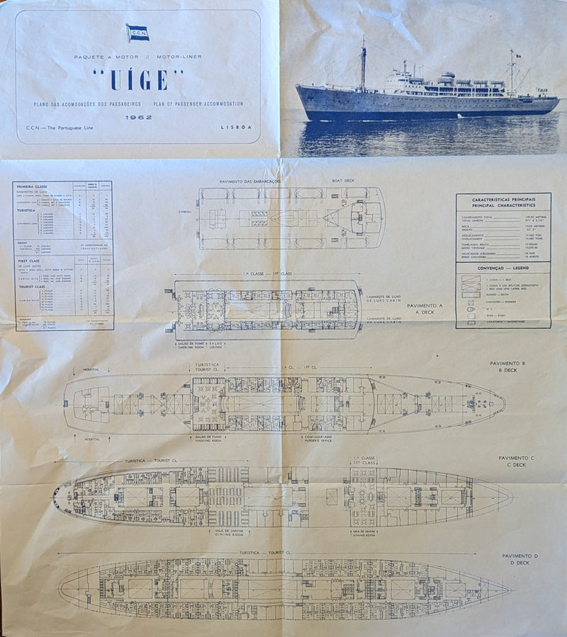 UIGE: 1954 - Tissue deck plan w/ First & Tourist classes