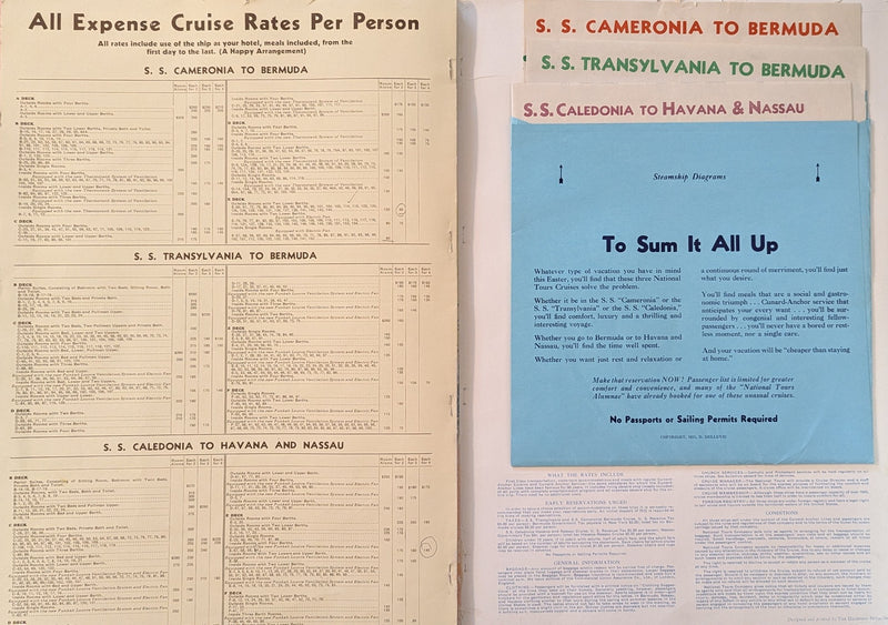 CALEDONIA, CAMERONIA  TRANSYLVANIA - Big 1931 cruise brochure w/ deck plans