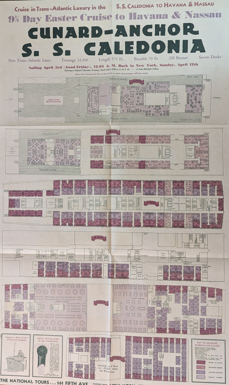 CALEDONIA, CAMERONIA  TRANSYLVANIA - Big 1931 cruise brochure w/ deck plans