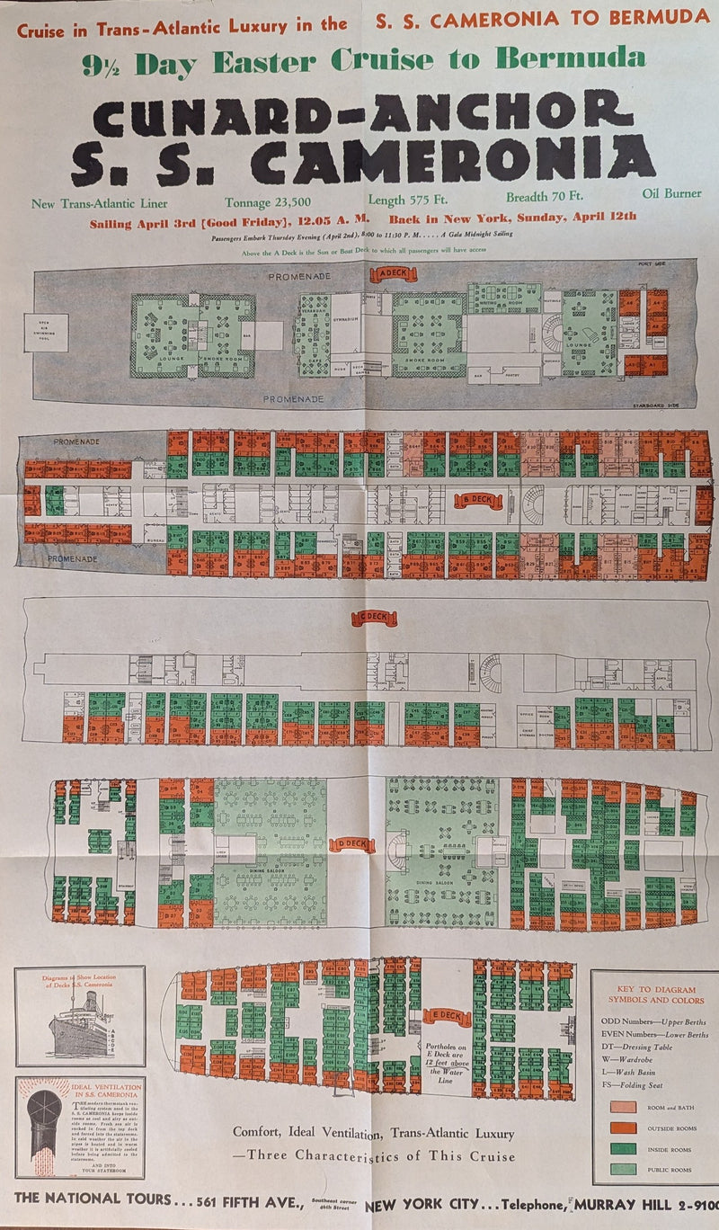 CALEDONIA, CAMERONIA  TRANSYLVANIA - Big 1931 cruise brochure w/ deck plans