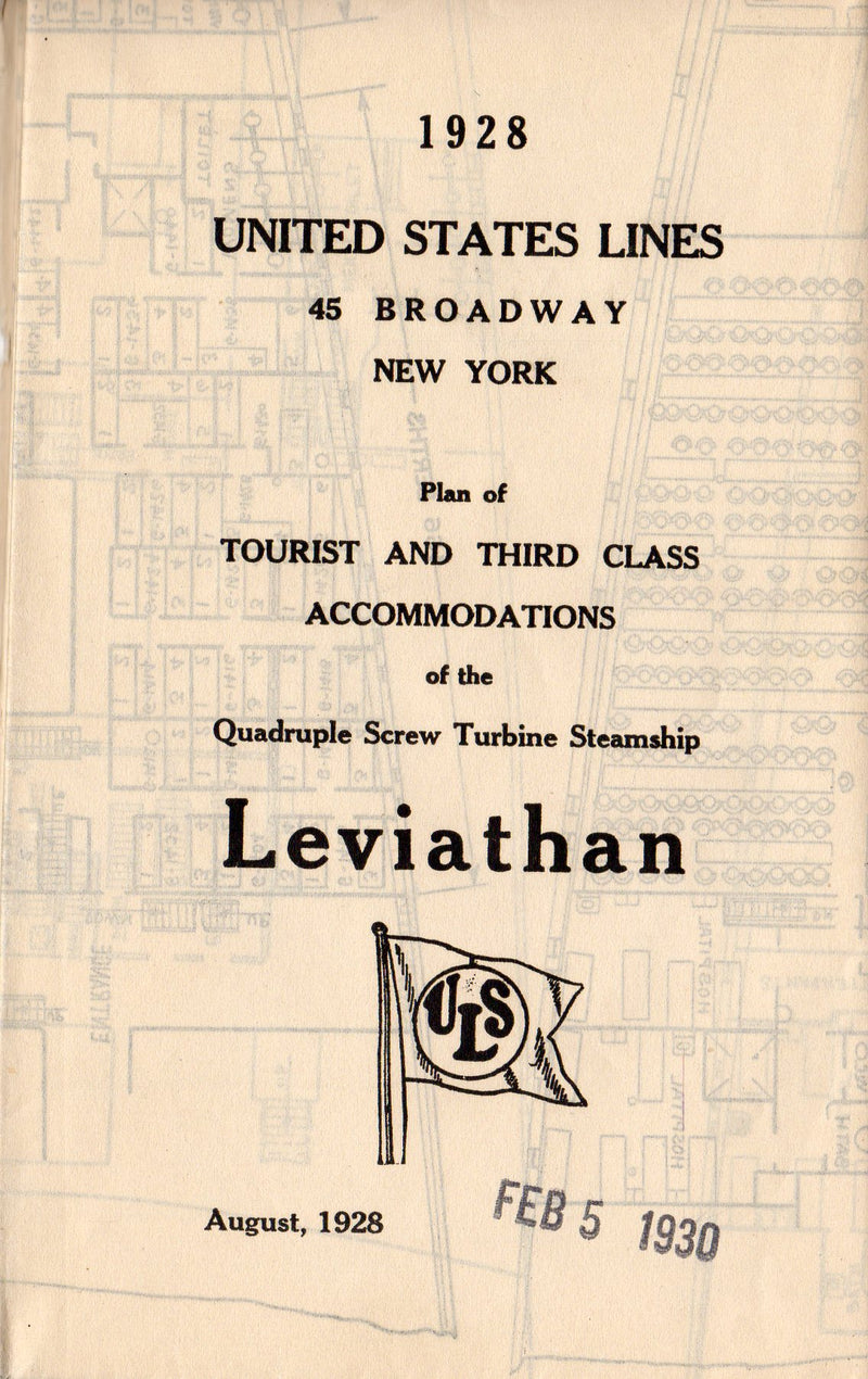 LEVIATHAN: 1914 - Large Tourist & Third class deck plan from 1928