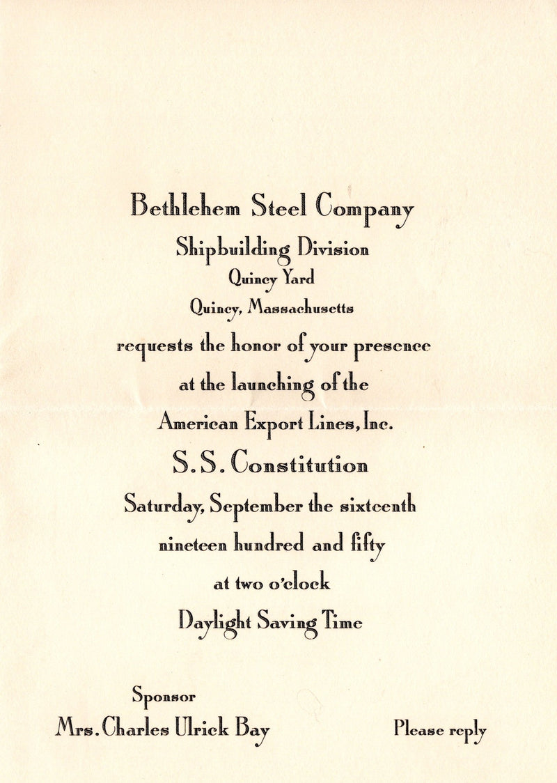 CONSTITUTION: 1951 - Launch invites & maiden arrival celebration