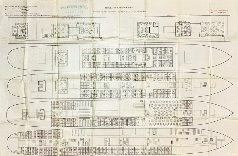 ROTTERDAM: 1908 - Pre-maiden voyage 1st & 2nd class deck plan