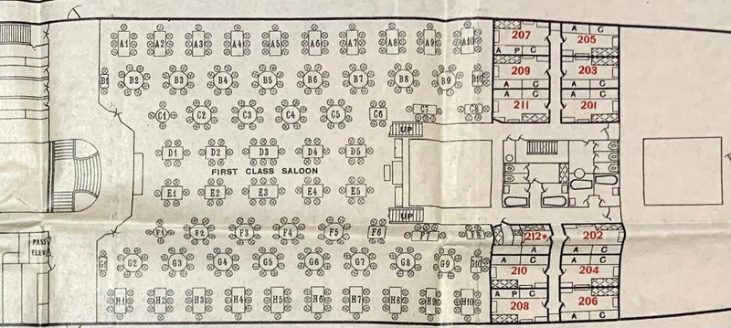 ROTTERDAM: 1908 - Pre-maiden voyage 1st & 2nd class deck plan